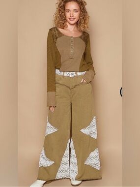 POL OLIVE Lace Patchwork Pants